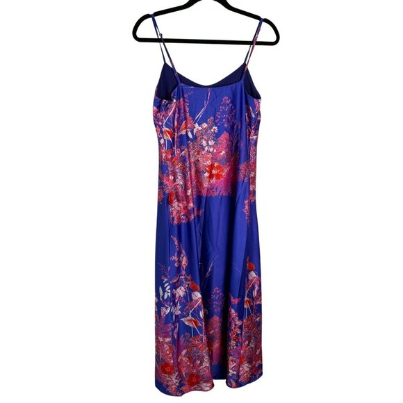Banana Republic Dress Floral Satin Midi Slip Spaghetti Strap Purple Pink Size 2 - Picture 6 of 10